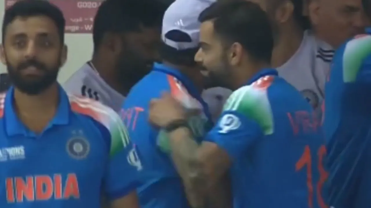 Virat Kohli celebrating after beating Australia in SF in CT 2025.webp